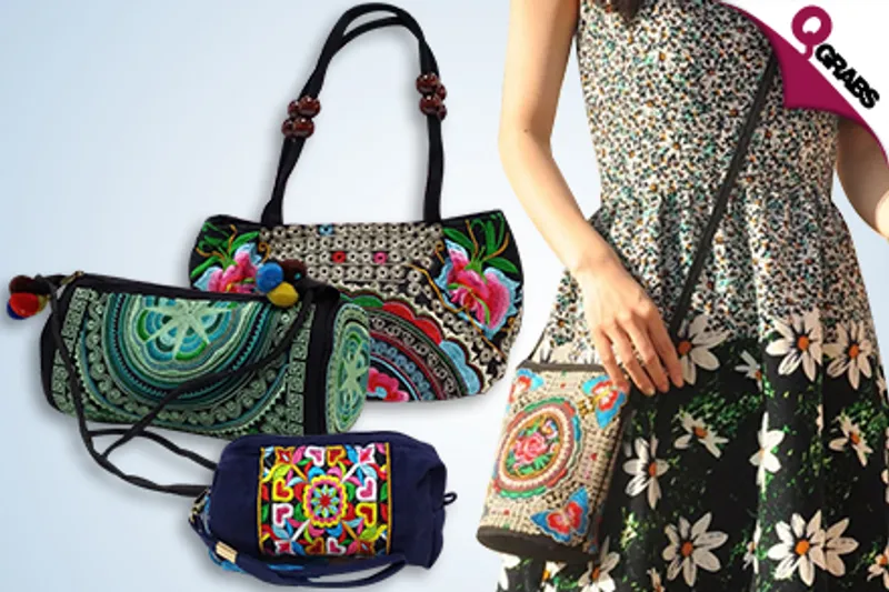From QR15 Bring Beauty to your Attire with Embroidered Bags - Choose from various sizes & patterns! (Up to QR61 Value)